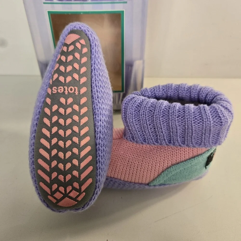 Totes Toasties Knit Boots Slippers Toddler Kids Size 5-6.5 Colorblock Pastel NEW